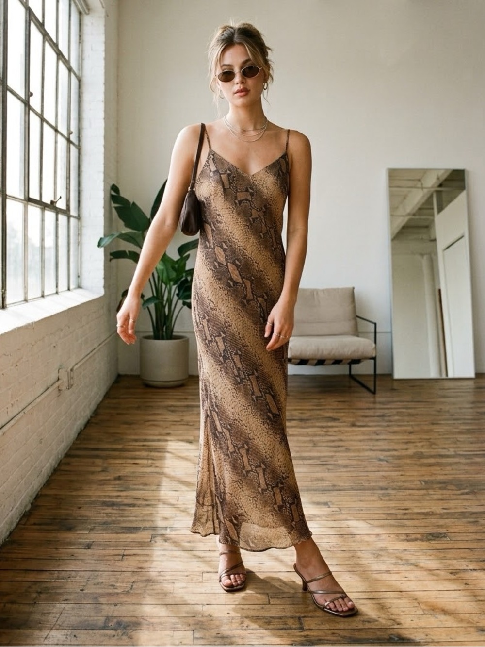 Vintage 90s ALGO Snake Animal Print Maxi Slip Dress | Made in Canada - US 8